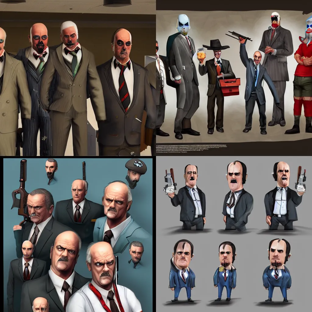 Prompt: John Cleese and the payday gang, portrait, video game concept art, unreal engine 4, extremely detailed