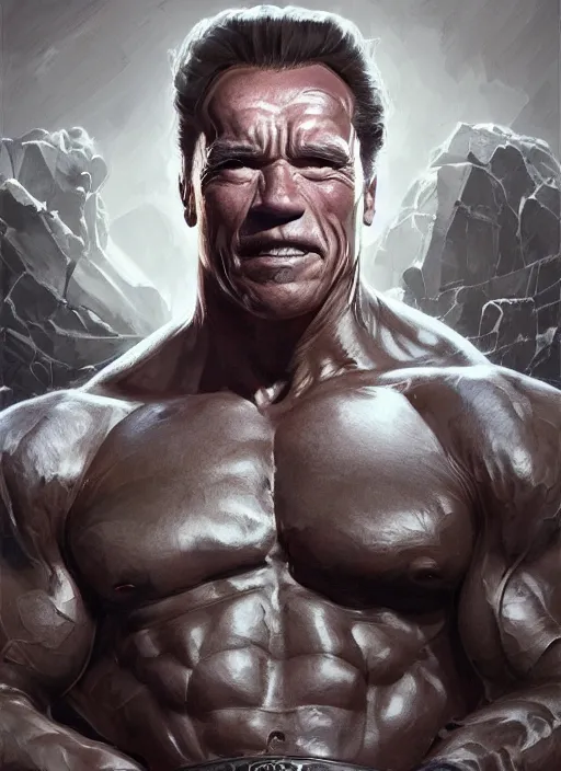 Prompt: Portrait Arnold Schwarzenegger, marvel comics, dark, intricate, highly detailed, smooth, artstation, digital illustration by Ruan Jia and Mandy Jurgens and Artgerm and Wayne Barlowe and Greg Rutkowski and Frank Frazetta