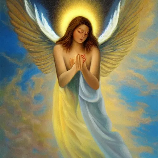 Image similar to angel ascending to heaven, oil painting, beautiful