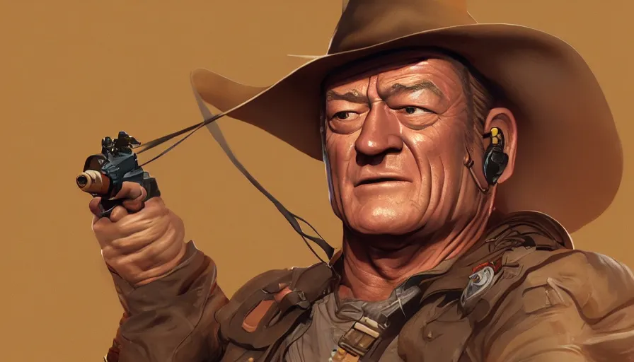 Image similar to John Wayne, cartoon effect, wide view, hyperdetailed, artstation, cgsociety, 8k