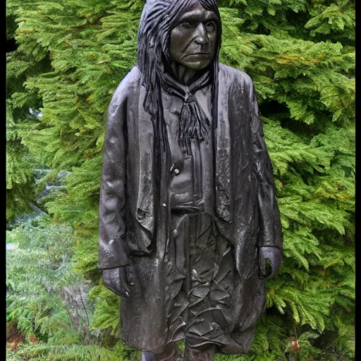 Prompt: metal sculpture of chief seattle