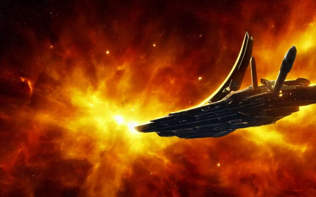 Prompt: Spaceship exploring the Cosmos Enterprise-Class Star Cruiser. Professional Sci-Fi Render. Wide shot focused on ship. Golden Nebula. 4K HD Wallpaper, Premium Prints Available.