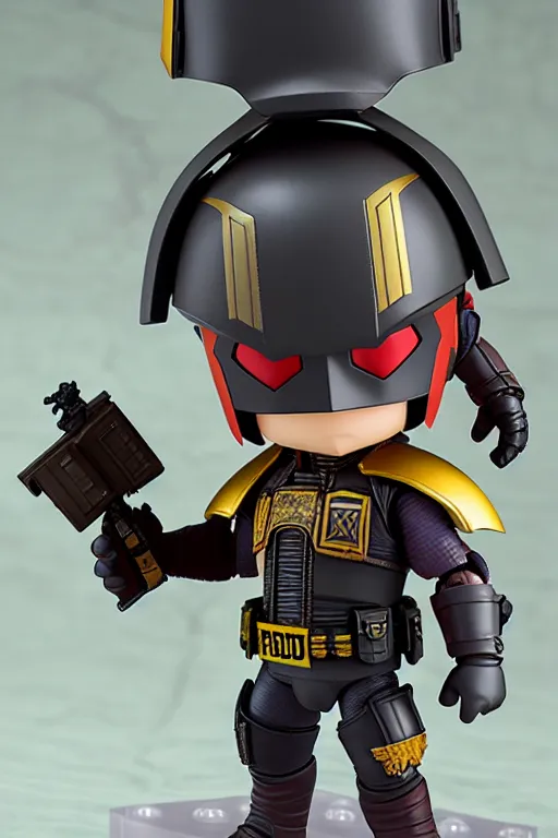 Image similar to nendoroid judge dredd action figure, collectible | | realistic shaded, fine details, realistic shaded lighting poster by greg rutkowski, diego gisbert llorens, magali villeneuve, artgerm, jeremy lipkin and rob rey