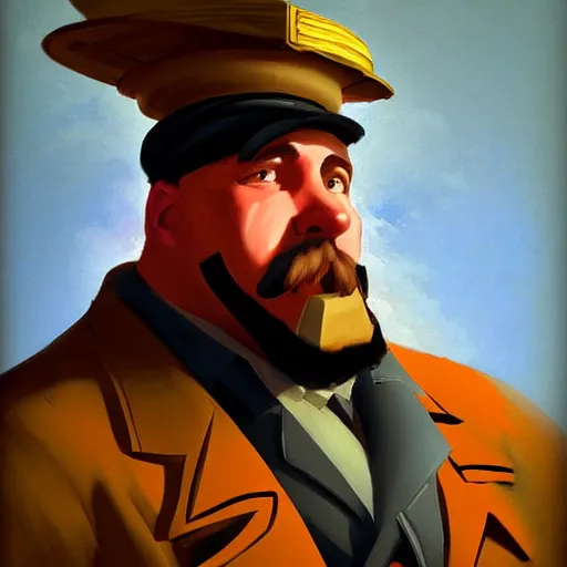 Image similar to painted portrait of tf 2 heavy weapons guy, by ivan aivazovsky