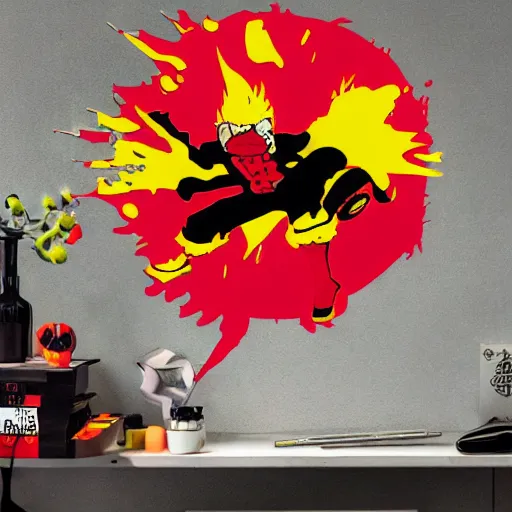 Image similar to die cut sticker, gatling attack by luffy, splatter paint