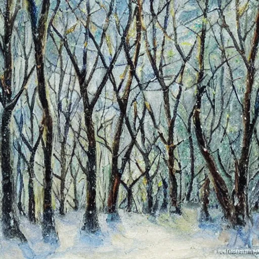 Image similar to lenhadores em uma floresta de arvores secas com pouca neve, pintura de brugel