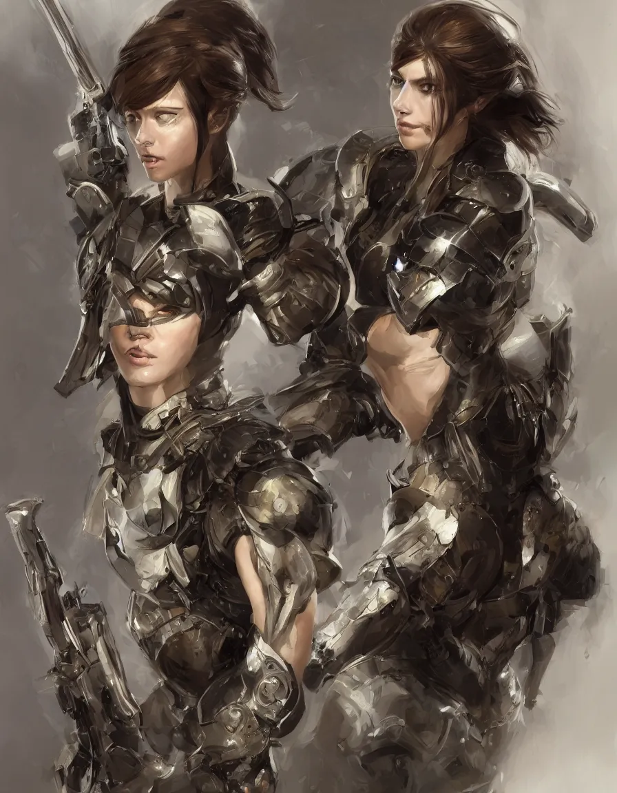 Prompt: a professional portrait of an attractive young female, partially clothed in battle armor, olive skin, long dark hair, beautiful bone structure, symmetrical facial features, intricate, elegant, digital painting, concept art, illustration, sharp focus, from Metal Gear, in the style of Ruan Jia and Mandy Jurgens and GregRutkowski and William-Adolphe Bouguerea