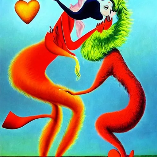 Image similar to surrealism painting of love by dr seuss