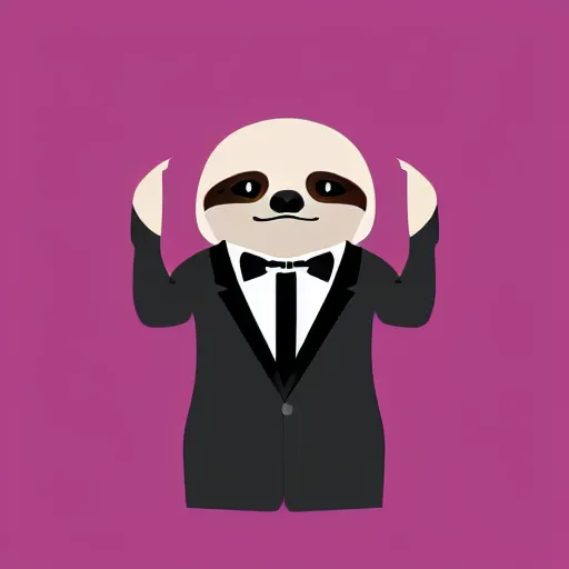 Image similar to sloth wearing tuxedo, 3 d logo, vector illustration, aesthetic, minimalistic