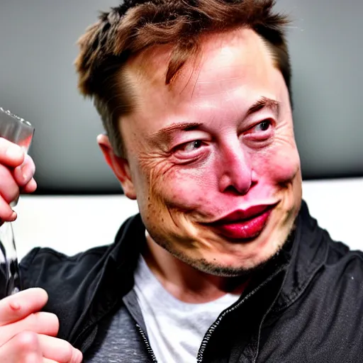 Image similar to elon musk eating a pink burger