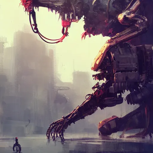 Image similar to biopunk monster, by Ismail Inceoglu, mechanical animal, machine, illustration, realistic, hybrid, detailed, complex, concept art, 4K