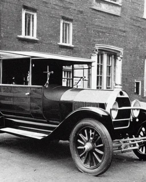 Image similar to 1 9 2 0 s photo of a person standing next to a tesla car