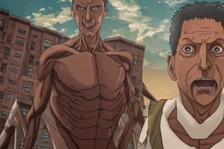 Prompt: “Jeff goldblum as the attack titan from attack on Titan, 8k”