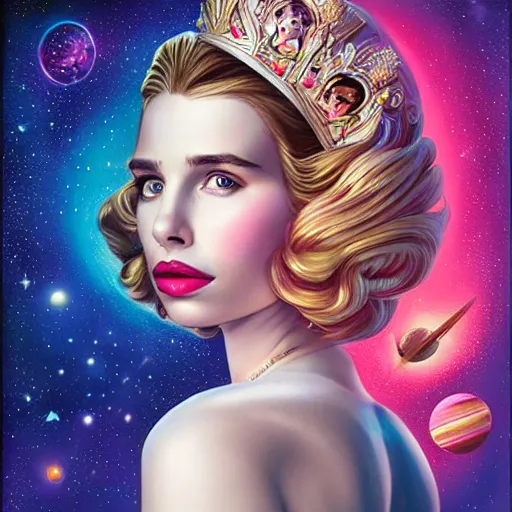 Image similar to cosmic portrait of Emma Roberts as queen, Pixar style, by Tristan Eaton Stanley Artgerm and Tom Bagshaw.