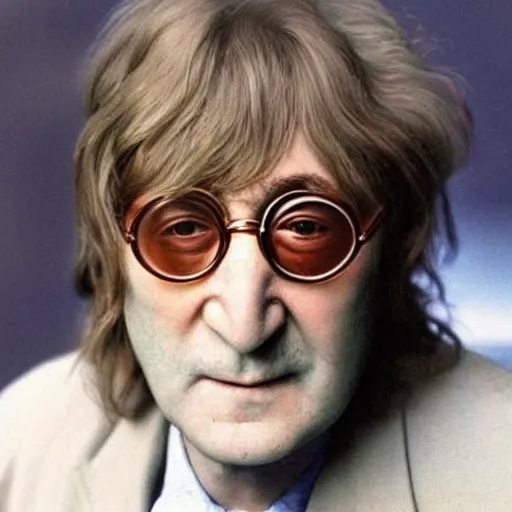 Image similar to A colored colorized real photograph of old John Lennon as an old man in his eighties with short hair in the 2010s, Old John Lennon, taken in the early 2020s, taken on a 2010s Camera, realistic, hyperrealistic, very realistic, very very realistic, highly detailed, very detailed, extremely detailed, detailed, digital art, trending on artstation, headshot and bodyshot, detailed face, very detailed face, very detailed face, real, real world, in real life, realism, HD Quality, 8k resolution, intricate details, colorized photograph, colorized photo, John Lennon as an old man with short hair, old, old man