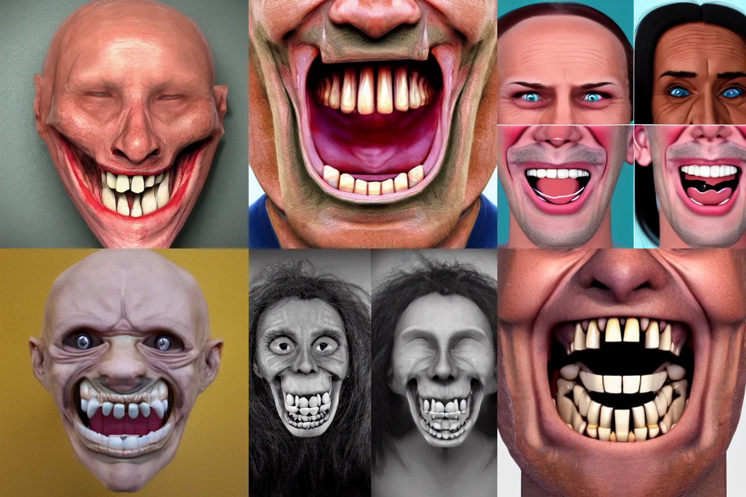 Prompt: human face without eyesockets, horror, scary, teeth teeth teeth teeth teeth, realistic