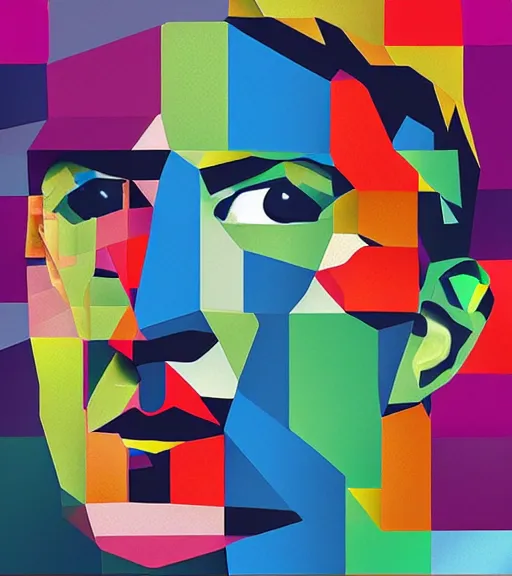 Image similar to cubist portrait of mark zuckerberg cutout digital illustration cartoon colorful beeple