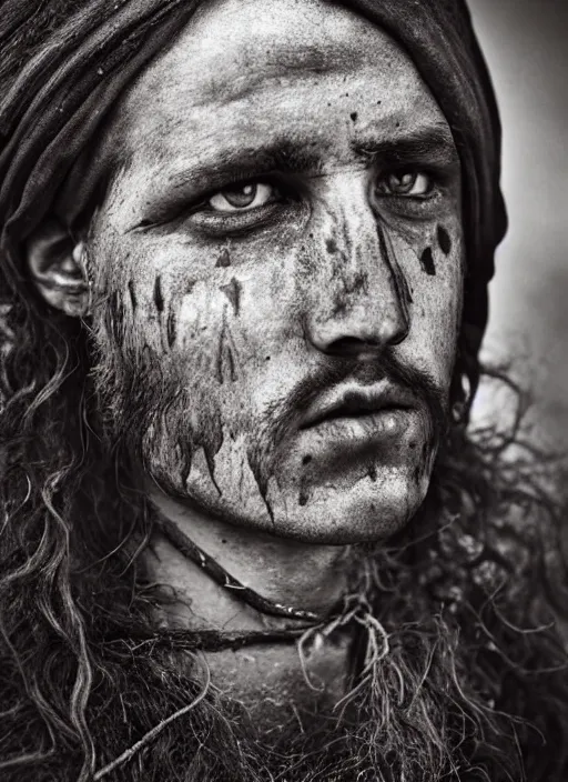 Prompt: Award winning Editorial photo of a Early-medieval Native Liechtensteiners with incredible hair and beautiful hyper-detailed eyes wearing traditional garb by Lee Jeffries, 85mm ND 5, perfect lighting, gelatin silver process