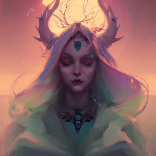 Image similar to a portrait of a beautiful the enchantress, art by pete mohrbacher and guweiz and ilya kuvshinov, digital art, highly detailed, intricate, sci - fi, sharp focus, trending on artstation hq, deviantart, unreal engine 5, 4 k uhd image