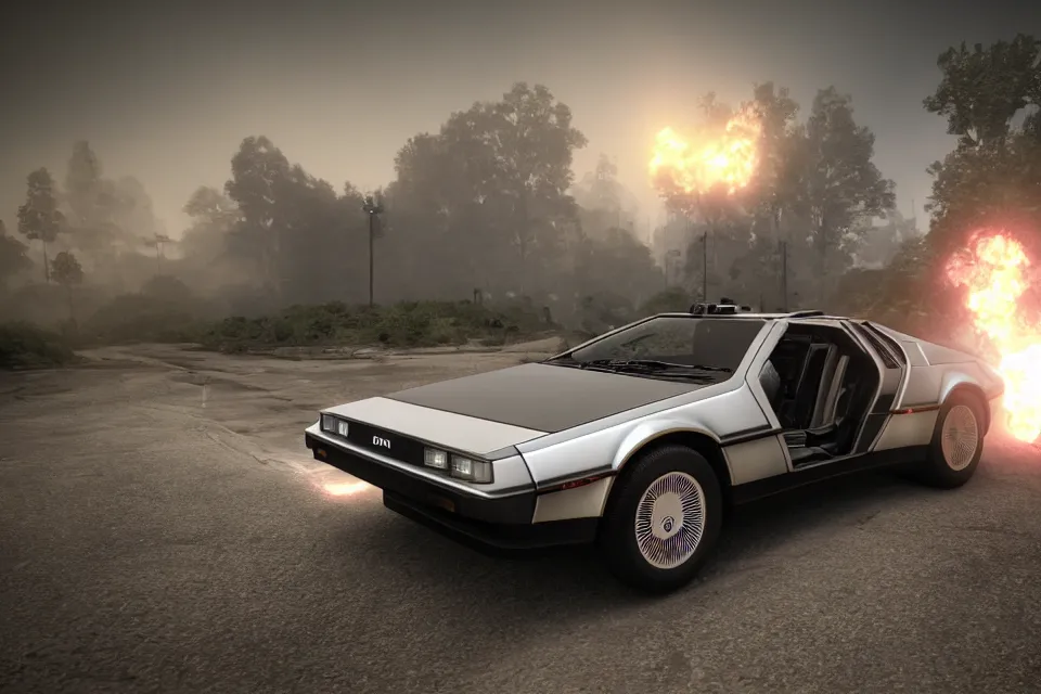 Prompt: ultra realistic delorean dmc 5 drifting on a ancient space highway, dark cinematic, volumetric, realistic, 3 d render, realistic render, cinematic lighting, volumetric lighting, atmospheric, cinematic, unreal engine 5, unreal engine render, octane render, hd, photorealism, hyper realistic, photo, 8 k