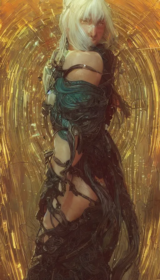 Image similar to string character, furious gorgeous woman, lord of the rings, cyberpunk, neon, fibonacci, sweat drops, insane, intricate, highly detailed, digital painting, artstation, concept art, smooth, sharp focus, illustration, Unreal Engine 5, 8K, art by artgerm and greg rutkowski and alphonse mucha