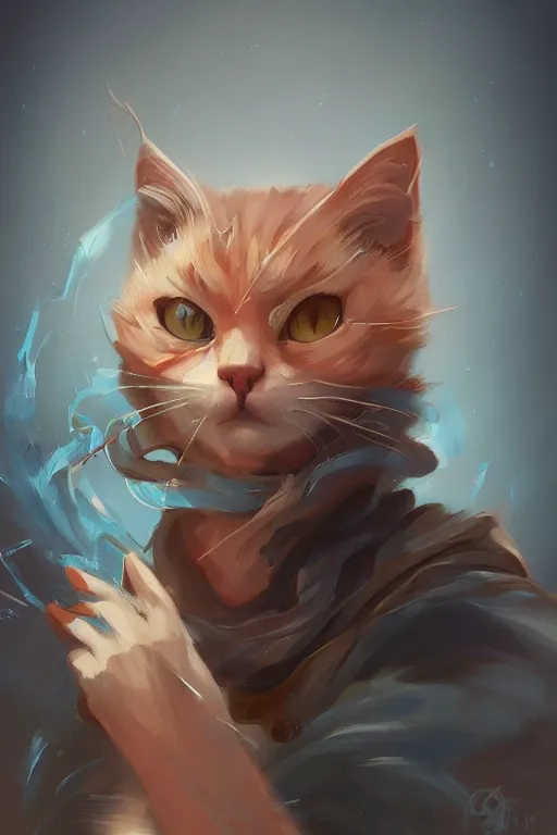 Image similar to Cat portrait painting in the style of peter Mohrbacher, trending on artstation, artstationHD, artstationHQ, unreal engine, 4k, 8k