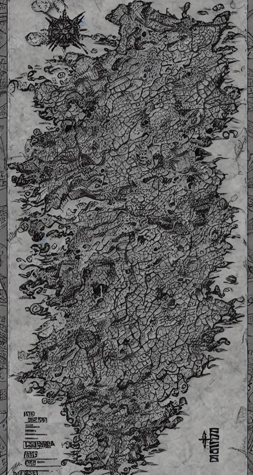 Image similar to hand drawn rpg map of mysterious regions, ink, detailed