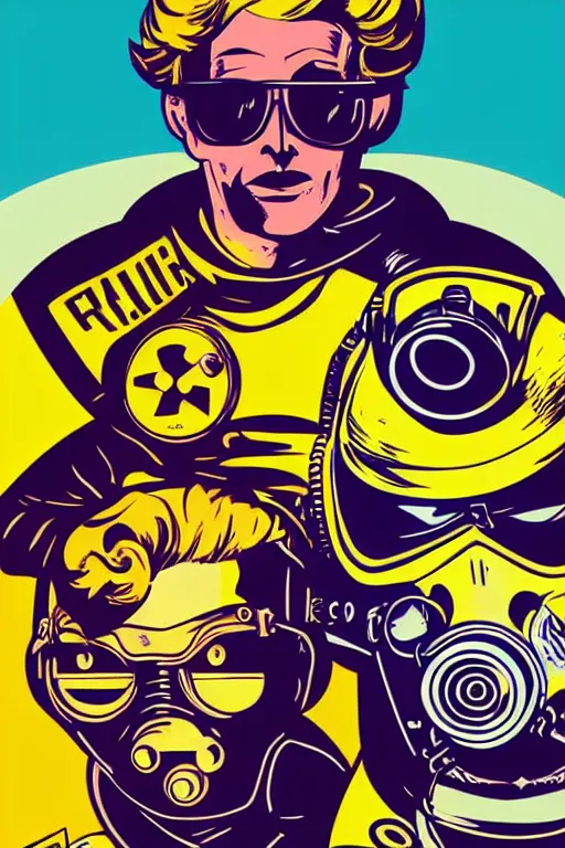 Image similar to fallout 7 6 retro futurist illustration art by butcher billy, sticker, colorful, illustration, highly detailed, simple, smooth and clean vector curves, no jagged lines, vector art, smooth andy warhol style