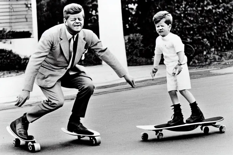 Image similar to john f kennedy riding a skate board