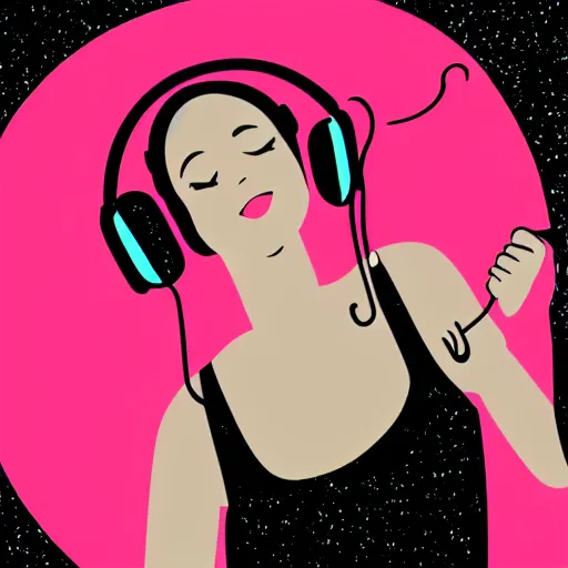 Prompt: illustration of a beautiful woman with headphones dancing