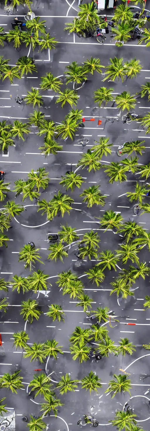Image similar to satellite photo of sidewalk, palm trees, bicycles ways, accessible for the disabled, by shunji dodo, 8 k resolution, photo, high quality