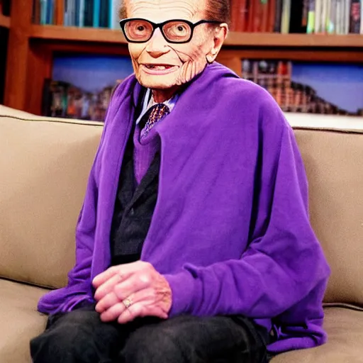 Image similar to larry king wearing a purple cloak like skeletor mad - magazine comic - book - art