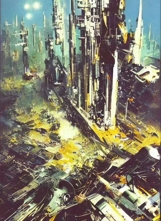 Image similar to spacious bg. minimalistic piece. masterpiece book cover illustration by the great famous sci - fi artist john berkey.