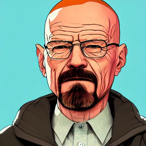 Image similar to ⁠portrait of Walter White, New Mexican desert background, rich vivid colors, ambient lighting, dynamic lighting, 4k, HQ, official media, anime key visual, makoto shinkai, ilya kuvshinov, lois van baarle, rossdraws, detailed, trending on artstation