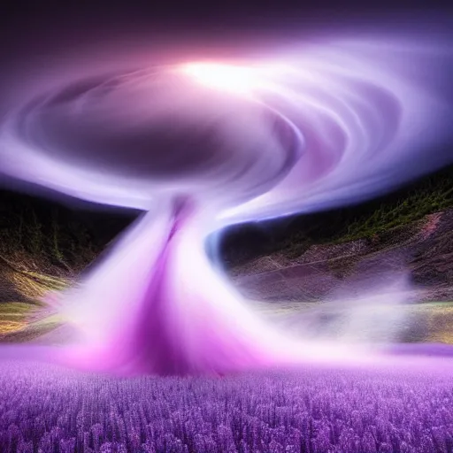 Image similar to amazing photo of a purple tornado in the shape of a tornado by marc adamus, digital art, beautiful dramatic lighting