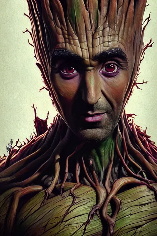 Prompt: Ranbir Kapoor as Groot, Groot costume, Ranbir Kapoor Face, cute, portrait, masculine figure, highly detailed, digital painting, artstation, concept art, smooth, sharp focus, illustration, cinematic lighting, art by artgerm and greg rutkowski and alphonse mucha