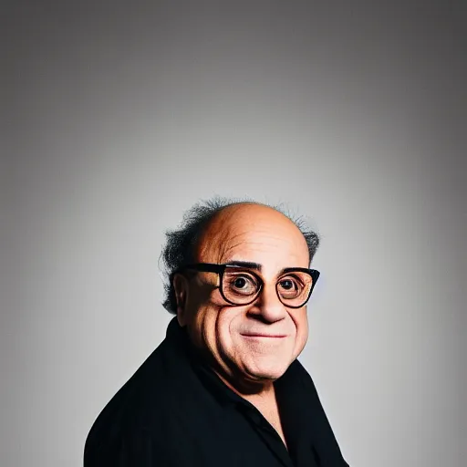 Image similar to Danny Devito portrait, XF IQ4, f/1.4, ISO 200, 1/160s, 8K, Sense of Depth, color and contrast corrected, Nvidia AI, Dolby Vision, in-frame