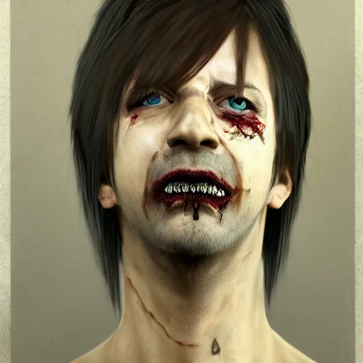 Image similar to portrait of limahl as a zombie with cuts on face, 7 days to die zombie, fine art, award winning, intricate, elegant, sharp focus, cinematic lighting, highly detailed, digital painting, 8 k concept art, art by guweiz and z. w. gu, masterpiece, trending on artstation, 8 k