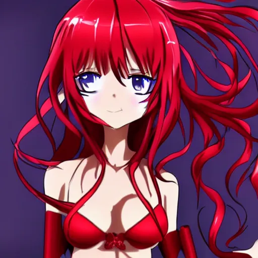 Image similar to maki nishikino from love live with cyborg body, red hair, anime style