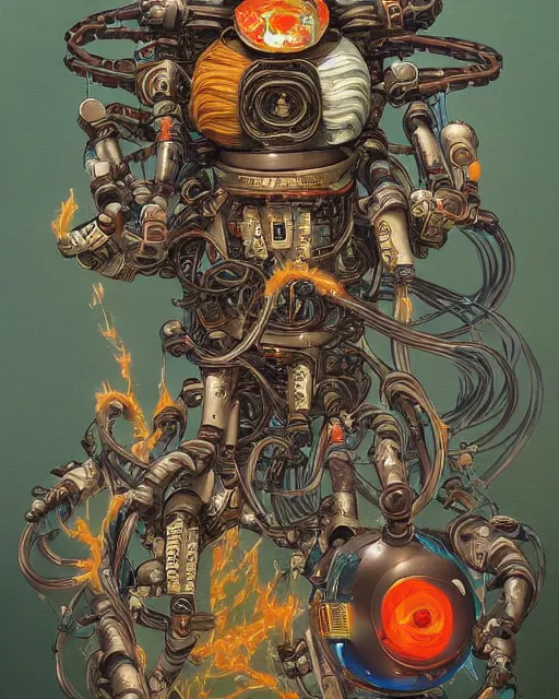 Image similar to Kuniyoshi portrait of a robot saint made of cables and robotic pod in the style of peter mohrbacher