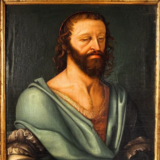 Image similar to a renaissance style portrait painting of Poseidon