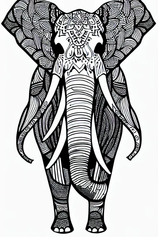 Image similar to elephant ornaments fractal ink drawing line art colouring page