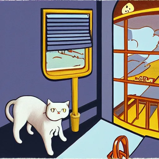 Prompt: cute cat Edward Hopper mcbess