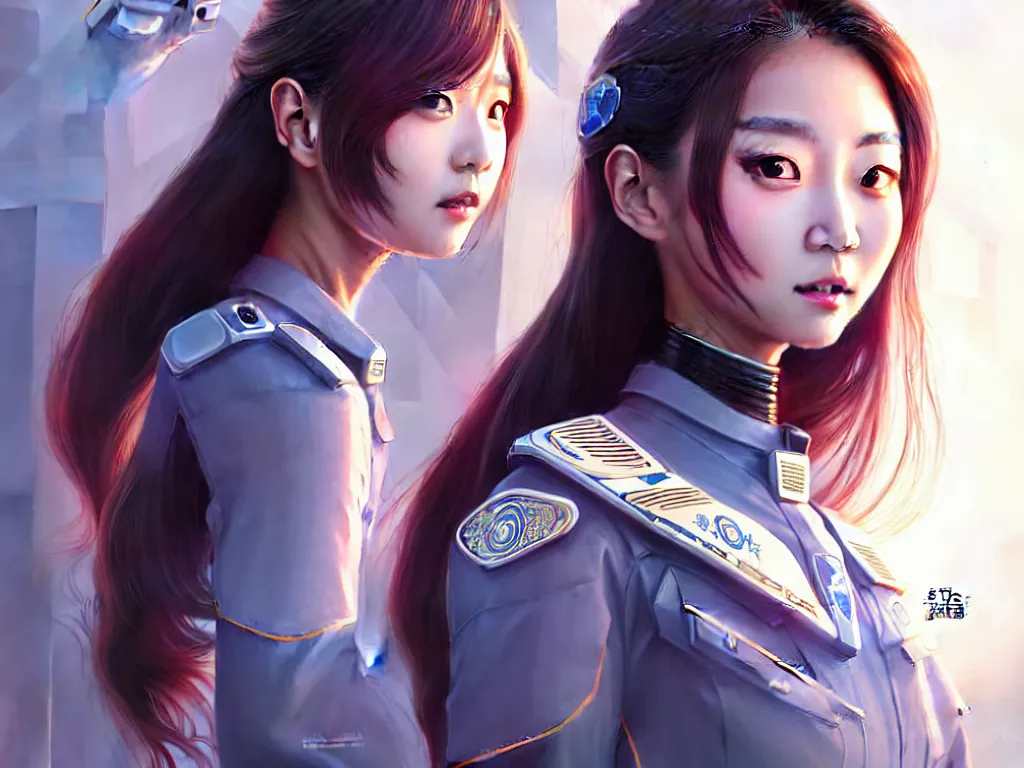 Image similar to portrait tzuyu, futuristic taiwan police uniform female, at future neon light rooftop, ssci - fi and fantasy, intricate and very very beautiful and elegant, highly detailed, digital painting, artstation, concept art, smooth and sharp focus, illustration, art by tan zi and ayanamikodon and alphonse mucha and wlop