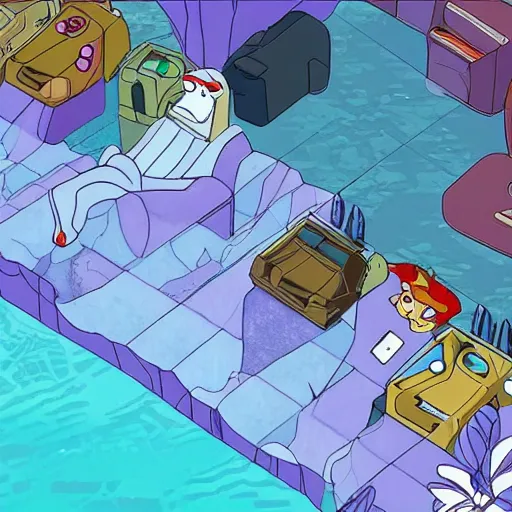 Image similar to mamut frozen on big ice block, futurama screenshot