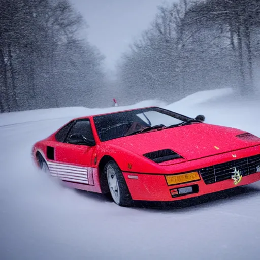 Image similar to ferrari testarossa drifting in snow, 4k