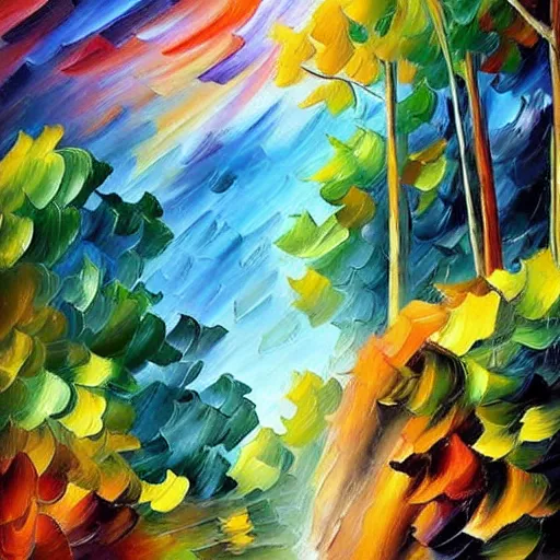 Prompt: painting of a lush natural scene on an alien planet by leonid afremov. beautiful landscape. weird vegetation. cliffs and water.