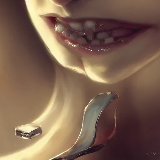 Prompt: luxury tooth art by guweiz and greg rutkowski, matte, intricate, elegant, highly detailed, smooth, sharp focus, artstation