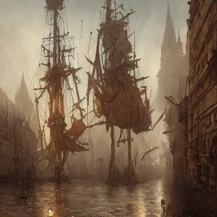 Image similar to steampunk gdansk, by wlop, by greg rutkowski, by santiago calatrava