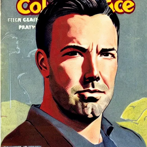 Image similar to “Ben Affleck portrait, color vintage magazine illustration 1950”